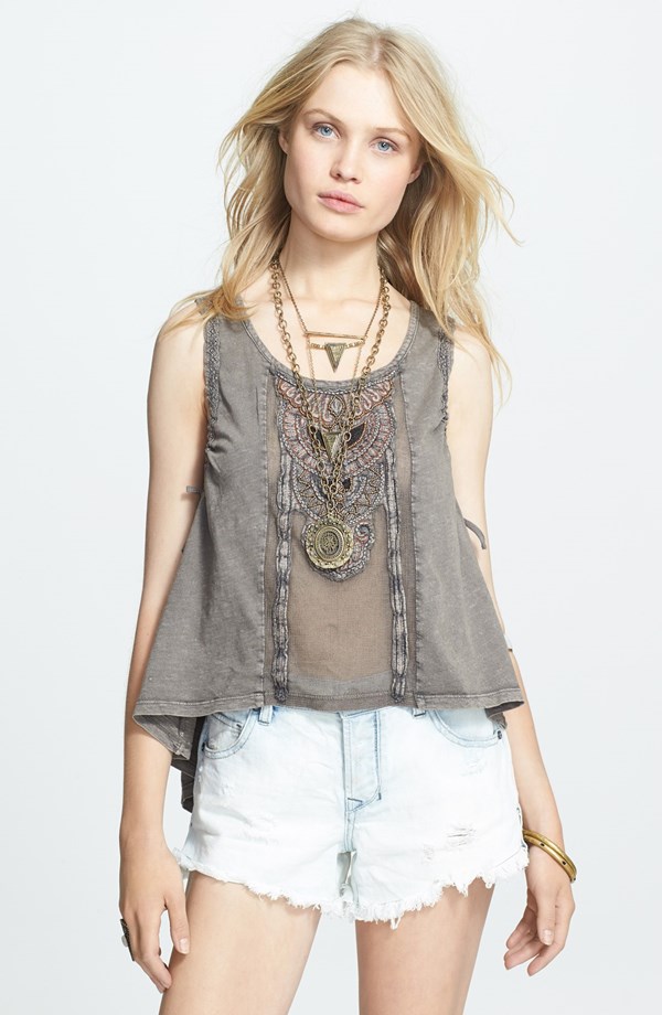 Faded, embellished tank top