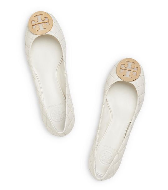 Tory Burch White Quilted Flats